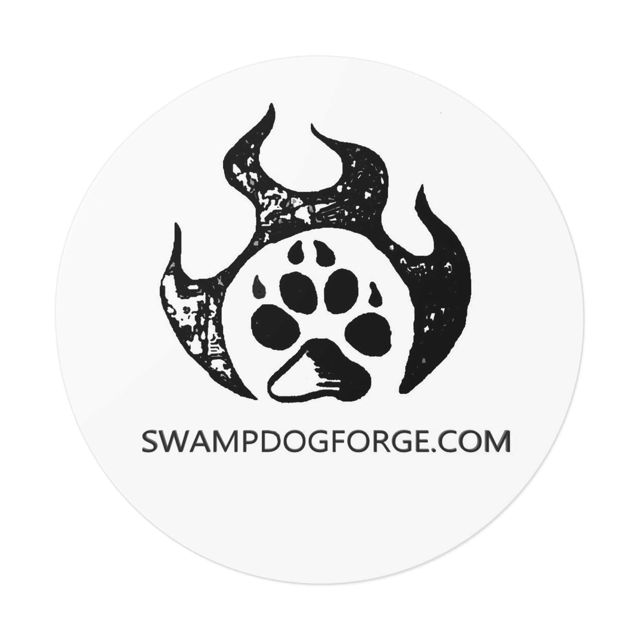 Round Vinyl Sticker — SwampDogForge Paw Logo Sticker (Durable Weatherproof Decal)