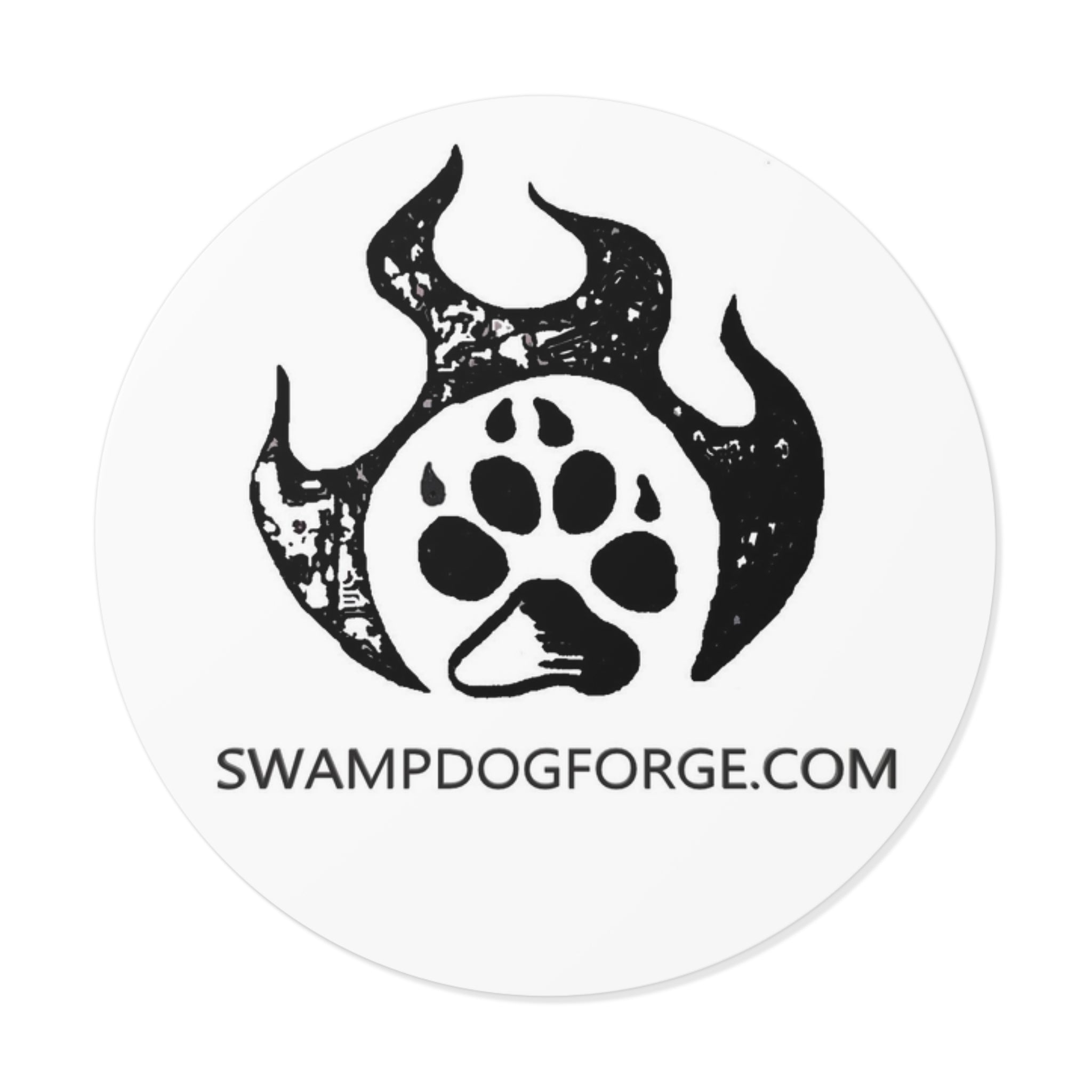 Round Vinyl Sticker — SwampDogForge Paw Logo Sticker (Durable Weatherproof Decal)