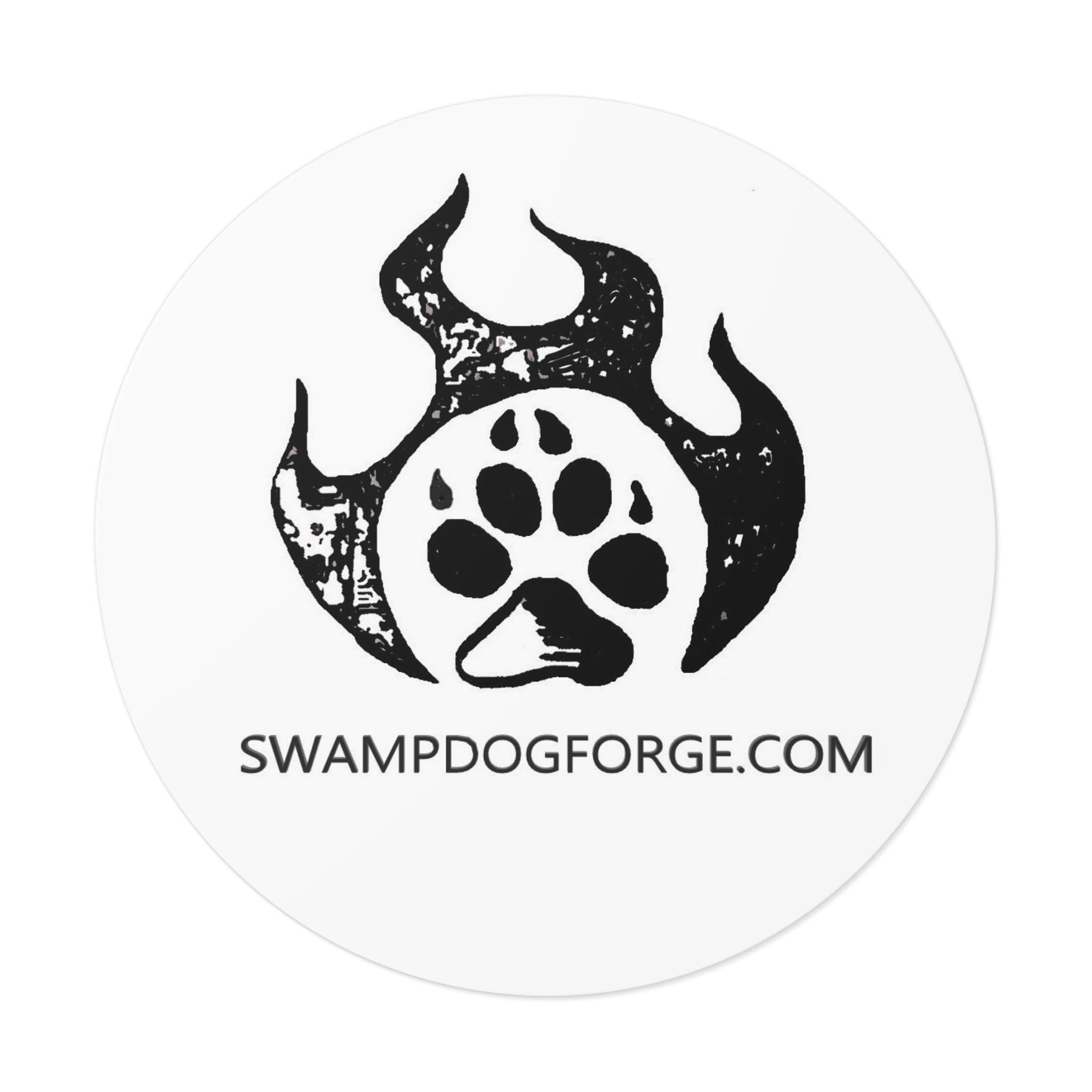 Round Vinyl Sticker — SwampDogForge Paw Logo Sticker (Durable Weatherproof Decal)