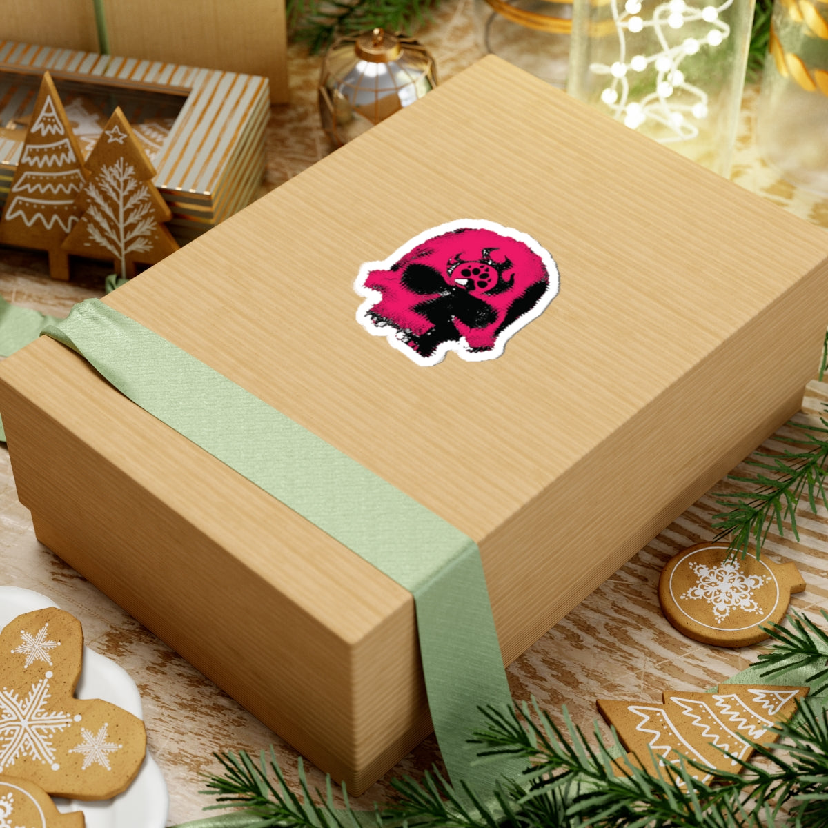 Pink Skull Paw Print Sticker — Kiss-Cut Vinyl Decal for Laptops & Skateboards