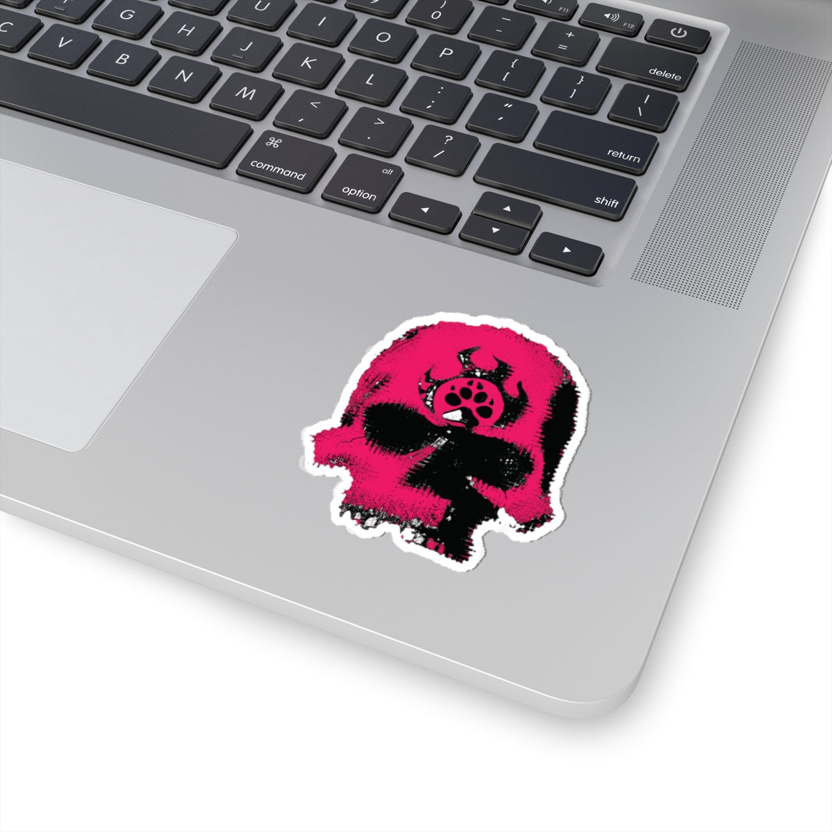 Pink Skull Paw Print Sticker — Kiss-Cut Vinyl Decal for Laptops & Skateboards